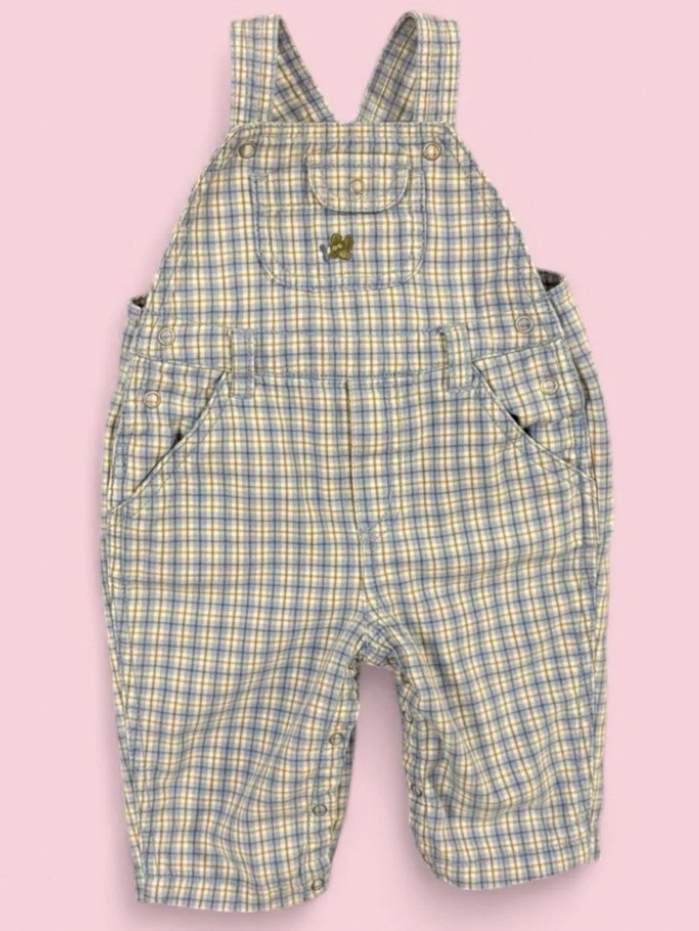Vintage U2K 2002 Gymboree Blue & Green Plaid Airplane Overalls Sz 3–6 Months